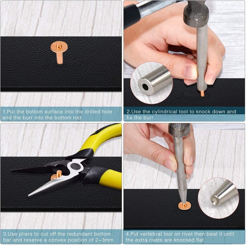 SelfTek 20Pack Copper Rivets and Burrs (14mm and 19mm) with 2Pcs Punch Rivet Tool for Belts, Bags, Collars, Leather-Crafting, Bracelets - Image 5